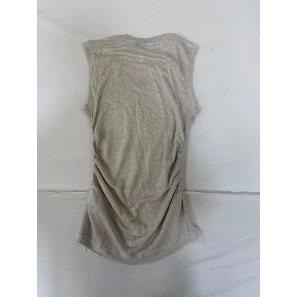 Club Monaco Womens Ruched Side Sleeveless‎ Crew Neck Top Beige Oatmeal XS NWT